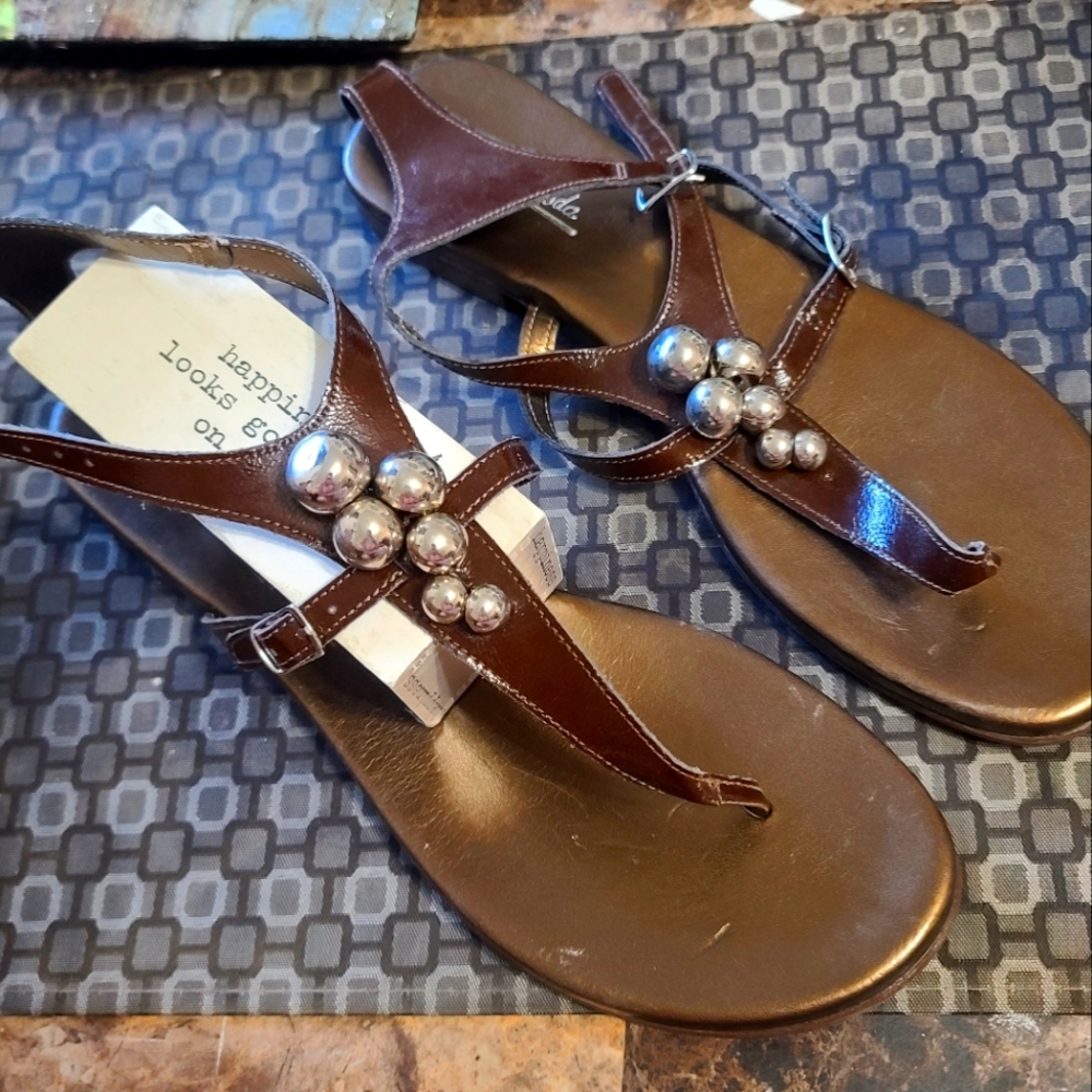 Brown Leather Sandal Beaded Decals